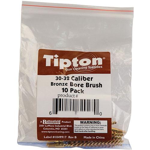 Tiptonin pronssiset bore brushit ovat välttämättömiä aseiden puhdistuksessa. Laadukkaat harjat kaikille kaliibereille, mukaan lukien 30/32 kaliberi.