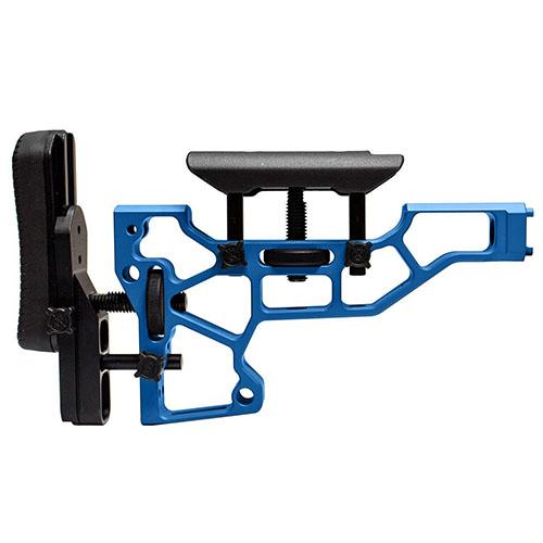 MDT Skeleton Rifle Stock tarjoaa työkaluttoman säädön, joka parantaa mukavuutta ja suorituskykyä. Sopii ACC ja ESS chassisiin (XTN interface).