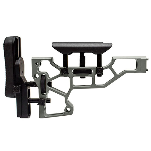 MDT Skeleton Rifle Stock tarjoaa työkaluttoman säädön, mikä parantaa mukavuutta ja suorituskykyä. Sopii ACC ja ESS chassisiin (XTN interface).