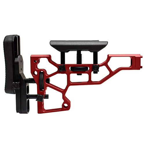 MDT Skeleton Rifle Stock tarjoaa työkaluttoman säädön, mikä takaa mukavuuden ja suorituskyvyn. Sopii ACC ja ESS chassisiin (XTN interface).