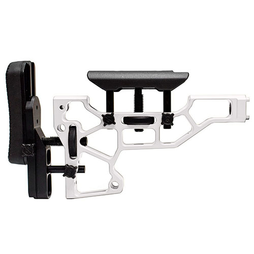 MDT Skeleton Rifle Stock tarjoaa työkaluttoman säädön, joka parantaa mukavuutta ja suorituskykyä. Sopii ACC ja ESS chassisiin (XTN interface).