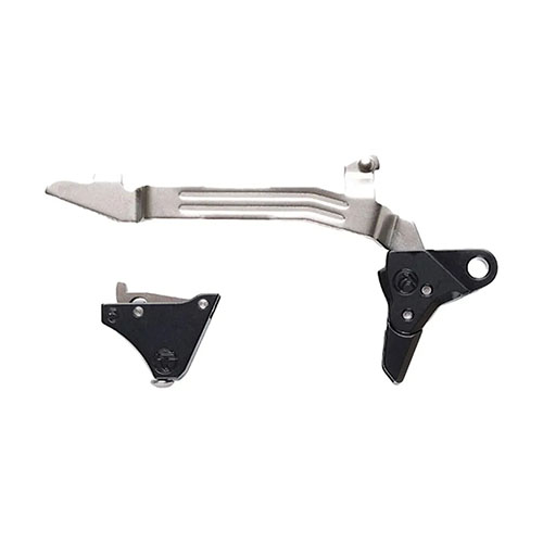 TIMNEY GLOCK PIVOT SAFETY TRIGGERS tarjoaa 3 lb vetopainon, sujuvan asennuksen ilman muokkauksia ja parannetun laukaisutuntuman Glock Gen 5:lle.