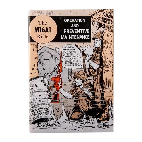 M16A1-kiväärin käyttö- ja huolto-opas tarjoaa 30 sivua ohjeita, kuten purkaminen ja vianetsintä, täydentäen retro AR-15 -kokoonpanoasi.