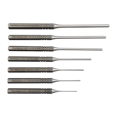 Brownellsin Premium Roll Pin Punches - kestävä hiiliteräksestä valmistettu 7-osainen sarja, tarkka pallopäinen muotoilu estää liukumisen ja vahingot.