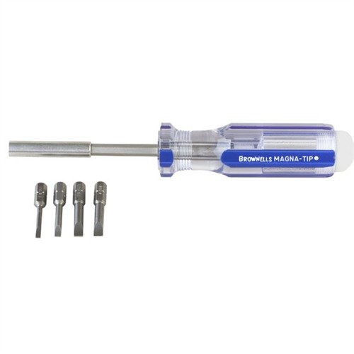 S&W REVOLVER COMBO, MAGNA-TIP 5 PIECE SCREWDRIVER SET tarjoaa täydelliset ruuvimeisselit aseesi huoltoon kompaktissa paketissa, mukana magneettinen socket ja kätevä säilytys.