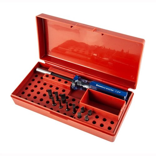 Brownells STANDARD MAGNA-TIP® SET #3 tarjoaa 11 slotted-bittiä, ergonomisen kahvan ja kestävän rakenteen, mikä takaa tarkkuuden ja mukavuuden asehuollossa.