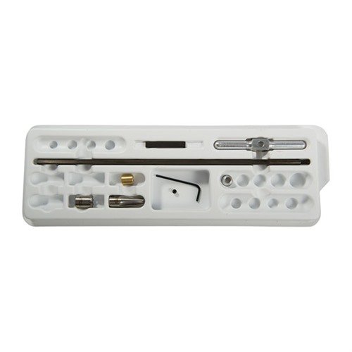 .38-.45 Intermediate Chamfering Kit tarjoaa kauniit, tärinättömät chamferit, jotka vähentävät luotien roiskumista ja parantavat tarkkuutta. Mukana yksi Facing Cutter ja valitsemasi Pilot.