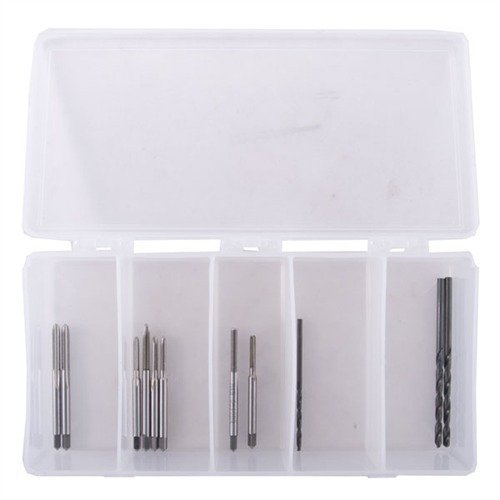 DRILL & TAP STARTER KIT tarjoaa korkealaatuiset porat ja tapit, jotka on valittu erityisesti optisten tähtäinten ja kiikareiden asentamiseen.