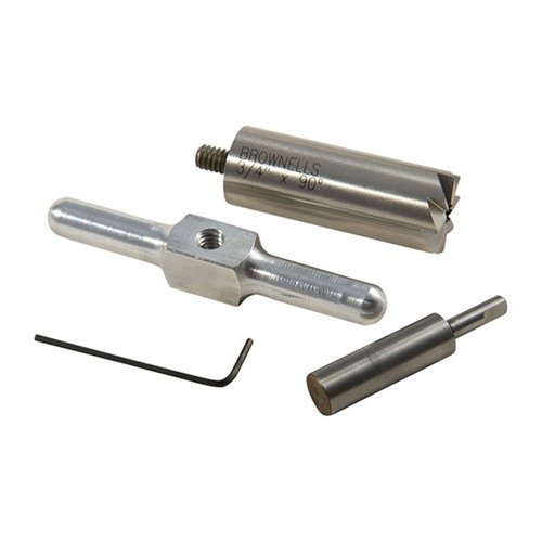 Hardened steel 90° muzzle facing cutter tasoittaa ja korjaa aseen suut, mukana vaihdettava terä ja alumiinikahva, kaikki kätevässä polypropylene-rasia.