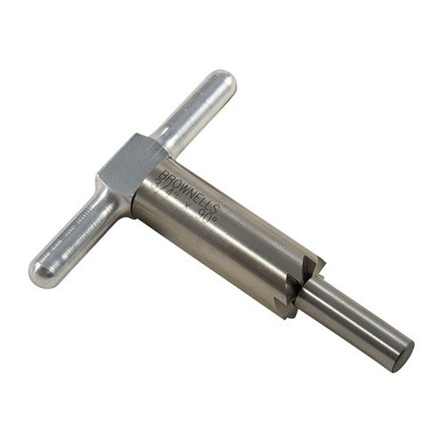 Hardened steel 90° facing cutter tasoittaa ja korjaa aseen suut, mukana kahva ja yksi pilot. Vaihdettavat pilotit eri kaliipereille saatavilla erikseen.