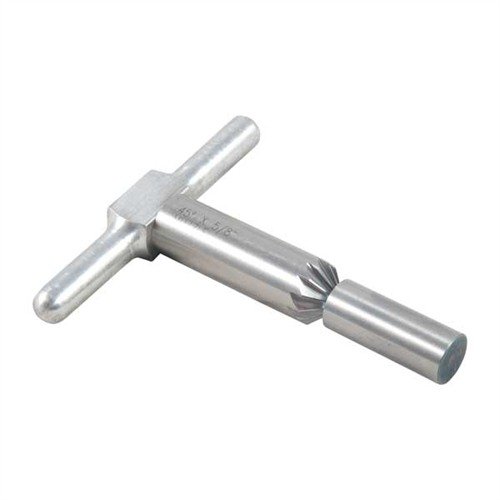 45° chamfering cutter poistaa terävät reunat kiväärin ja käsipyssyn suista sekä nopeuttaa revolverin sylinterin täyttöä. Mukana terä, kahva ja yksi pilot.