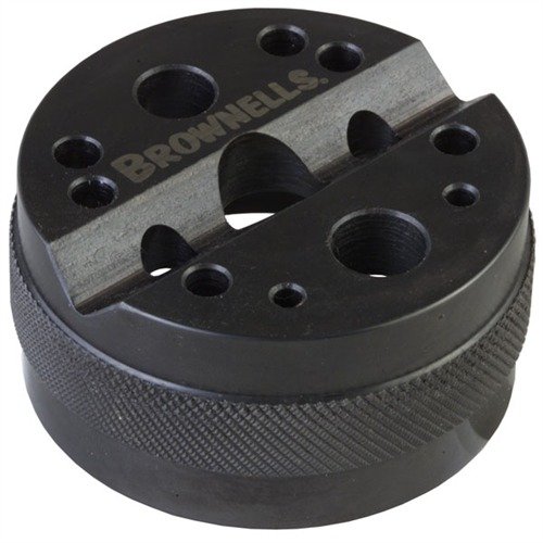 Kestävä ja tarkasti koneistettu GUNSMITH STEEL BENCH BLOCK, jossa 13 reikää eri kokoisille pinneille, sopii sekä vasen- että oikeakätisille käyttäjille.