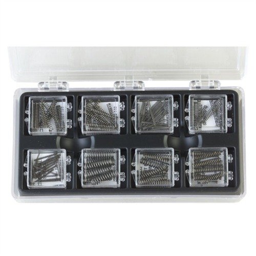 DETENT BALL SPRING KIT sisältää 20 kunkin kahdeksan suositun koon jousia, jotka on valmistettu temperoidusta teräksestä ja sopivat täydellisesti detent pallosarjaan.