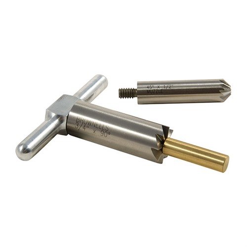 BRASS ONE CALIBER SET sisältää 90° ja 45° leikkurit, jotka mahdollistavat piippujen tasoittamisen ja viisteen tekemisen, sekä vaihdettavan brass bore pilotin.