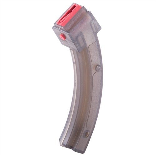 RUGER 10/22 25RD MAGAZINE tarjoaa kestävästä polykarbonaatista valmistetun rungon, tehokkaan syötön ja mahdollisuuden tarkistaa patruunatilan helposti.