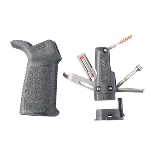 Monipuolinen AR-15 MOE -kahva sisältää kenttätyökalut hätäkorjauksiin, tarjoaa turvallisen otteen ja on valmistettu kestävästä polymeeristä.