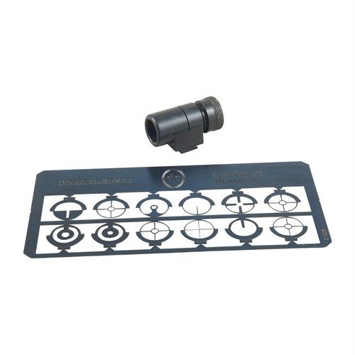 RIFLE GLOBE TUNNEL SIGHT on 12 vaihdettavalla insertillä, teräksinen rakenne, matta sininen pinta ja yhteensopivuus Creedmoor takanäköjen kanssa.