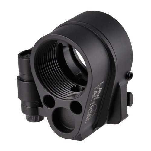 Law Tacticalin teräksinen adapteri mahdollistaa taittuvan perän asentamisen AR-15:een, mikä helpottaa kuljetusta ja käyttöä ahtaissa tiloissa.