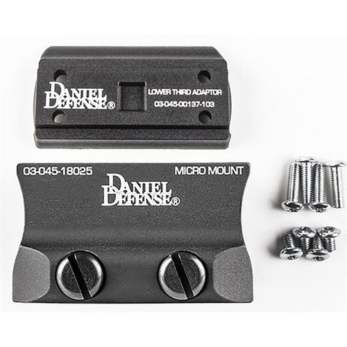 Daniel Defense Aimpoint® Micro Mount tarjoaa kevyen ja kestävä vaihtoehdon, joka mahdollistaa absoluuttisen tai alempaan 1/3 co-witnessin käyttöön.