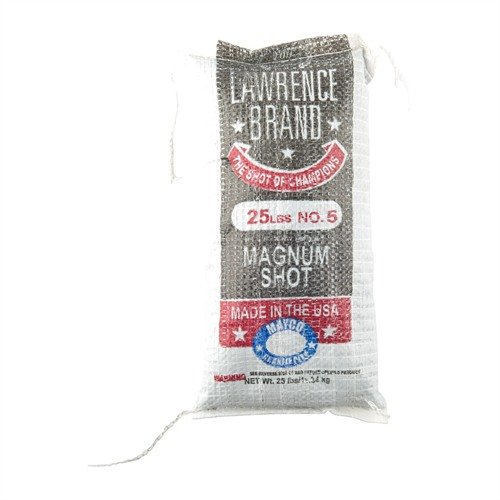 LAWRENCE BRAND SHOT, #5 MAGNUM LEAD SHOT tarjoaa tiheän mallinnuksen ja syvän läpäisyn pelissä. Korkea-antimoniseos estää kuulan muodonmuutoksen.