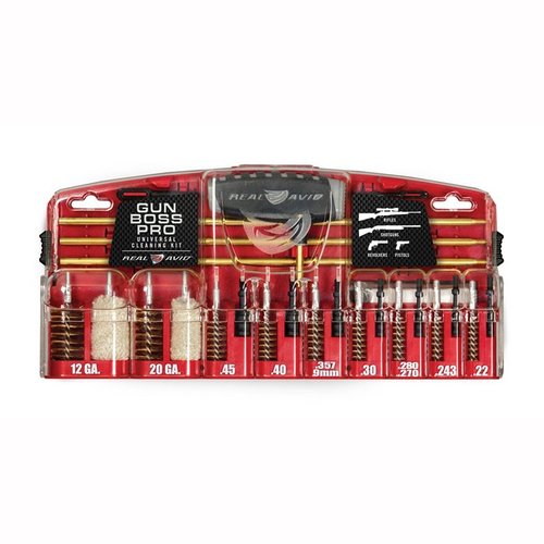 Real Avid Gun Boss Pro Universal Cleaning Kit sisältää kaikki tarvittavat työkalut erilaisten aseiden puhdistamiseen, mukaan lukien .22, 9mm ja 12 gauge.