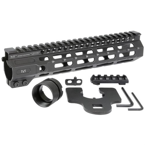 Midwest Industries Combat M-LOK Rail Handguard AR-15: alumiininen, täysin vapaa muotoilu, 7 M-LOK kiinnityskohtaa, jatkuva Picatinny-rauta, anti-rotation sling-socket.