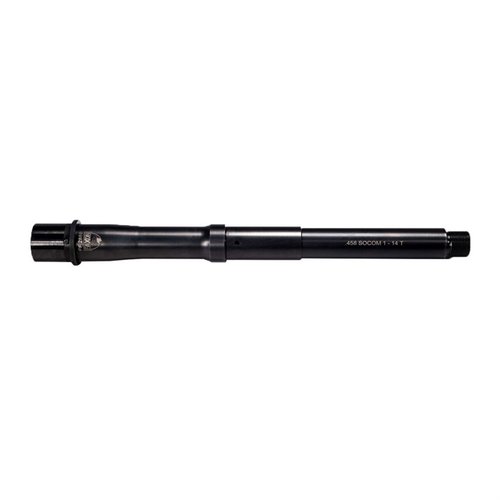 .458 SOCOM -kammottu Faxon Firearms Gunner Big Bore Barrel, 10.5" pituus, kestävä 4150 CMV teräs, musta nitride viimeistely, tarkkuus ja korroosionkestävyys.