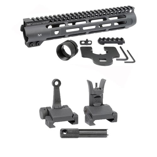 AR-15 Slim Line Handguard tarjoaa M-LOK kiinnityspisteet ja Picatinny-railin, yhdistettynä Flip-Up Combat Sights -kohdistimiin erinomaiseksi lisäykseksi.