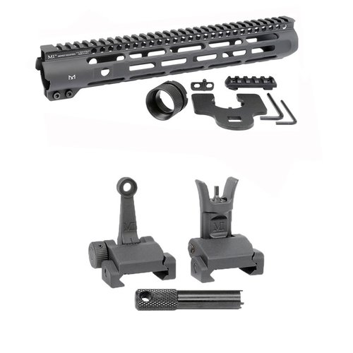 AR-15 Slim Line Handguard tarjoaa kolme riviä M-LOK kiinnityspisteitä ja mukana tulevat Flip-Up Combat Sights, jotka tarjoavat A2-tyylisen tähtäyksen.