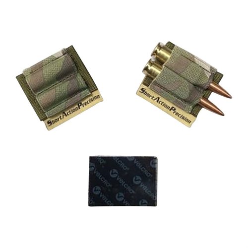 .308, .223 ja Magnum-koteloiden kahden patruunan pidin, joka kiinnitetään Velcro-nauhalla kiväärin kylkeen, pitää ylimääräiset patruunat aina käden ulottuvilla.