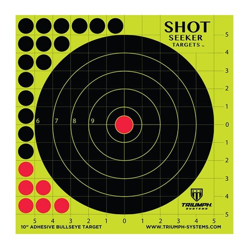 Triumph Systems Shot Seeker - liimattavat bullseye-kohteet näyttävät ison laukauksen jäljen kirkkaalla keltaisella haloilla. Helppo ampua ja arvioida osumat!