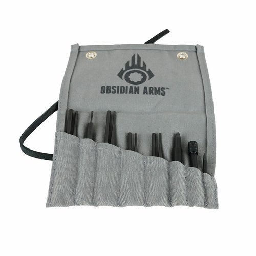 Obsidian Armsin 12-osainen AR-15 Punch Set sisältää kaikki tarvittavat työkalut AR-15:n kokoamiseen ja purkamiseen, kestävästä 4140 alloy steel -teräksestä.
