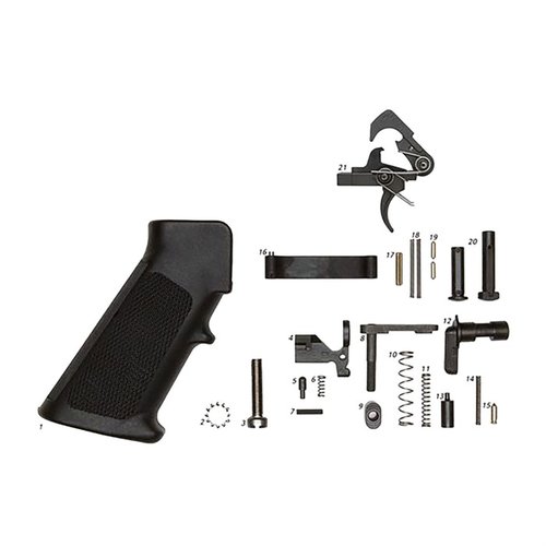 Täydellinen AR-15 Lower Parts Kit QMS Triggerilla sisältää kaikki tarvittavat osat, voit valita myös gripin kanssa tai ilman, laatu ja luotettavuus taattu!