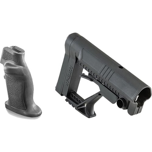 MBA-5 Buttstock on kevyt ja säädettävä, jossa on mukava poskituet ja Picatinny-raili lisävarusteille. Chubby Grip® parantaa tarkkuutta ja mukavuutta.
