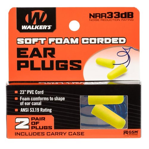 Walkersin corded foam korvatulpat tarjoavat 32 dB meluntorjuntaa, ja niiden 24 tuuman johto estää niiden katoamisen ampumaharjoitusten aikana.