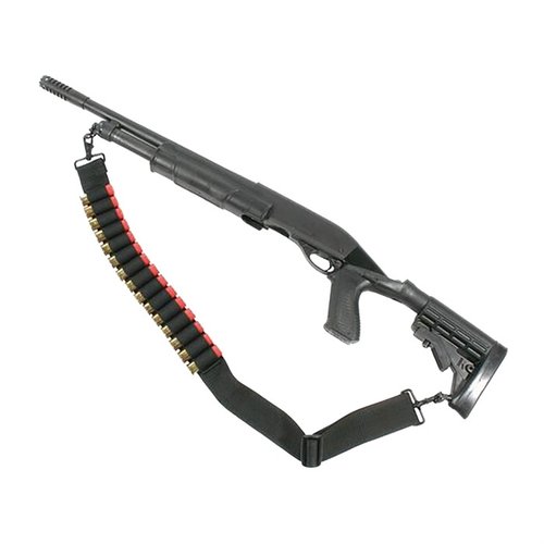 Säädettävä kaksipisteinen Shotgun Shell Sling kantaa 15 ylimääräistä patruunaa nopeaa käyttöä varten, tarjoten kätevyyttä ja nopeaa pääsyä.