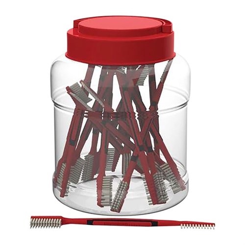 DUAL END NYLON CLEANING BRUSHES 25PK tarjoaa ergonomiset kahvat, turvallisen käytön herkille blueing- ja engraving-pinnoille sekä kätevän säilytyksen.