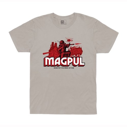 MAGPULin NONSTOP POLYMER ACTION COTTON T-SHIRT on valmistettu 100% kammitusta rengaskudotusta puuvillasta, kestävä ja mukava, saatavilla useissa ko'oissa.