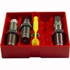 .357 SIG Lee Steel 3-Diesetissä on Full Length Sizing Die, Bullet Seating Die, Powder Through Expanding Die, Universal Shell Holder ja ohjeet. Muista voidella hylsyt!