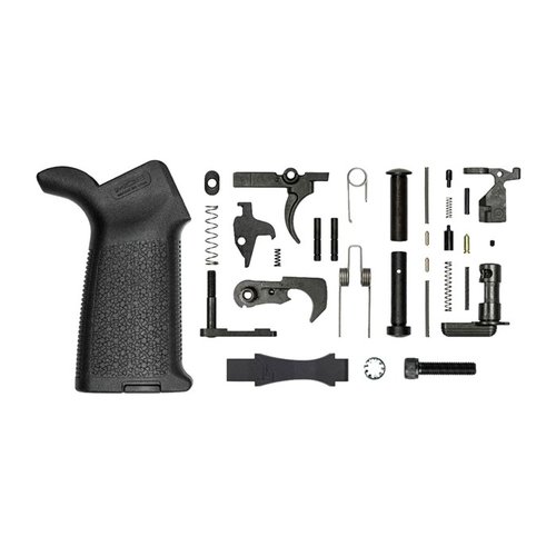 Aero Precisionin Enhanced Lower Parts Kit tarjoaa korkealaatuiset osat AR-15:n rakentamiseen, mukaan lukien Magpul MOE Grip ja Billet Trigger Guard.