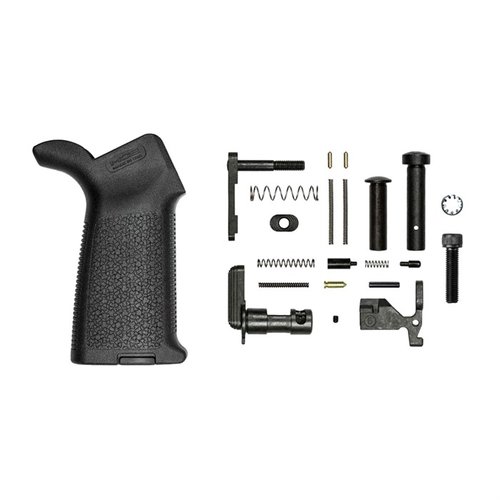 Aero Precisionin M4E1 Lower Parts Kit Magpul MOE Gripillä tarjoaa kaikki tarvittavat osat M4E1 Lower Receiverin kokoamiseen, ilman liipaisinosia.