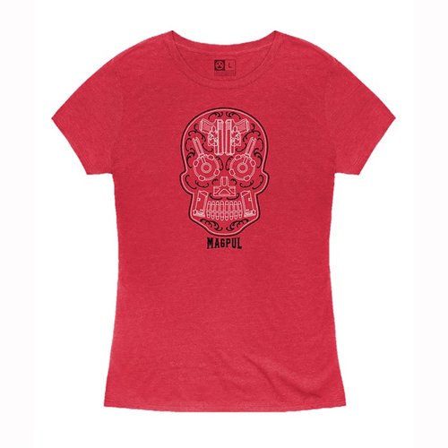 Magpul SUGAR SKULL T-SHIRTS, naisten punainen T-paita, mukava ja kestävä, valmistettu 52% puuvillasta ja 48% polyesteristä, saatavilla koossa 2XL.
