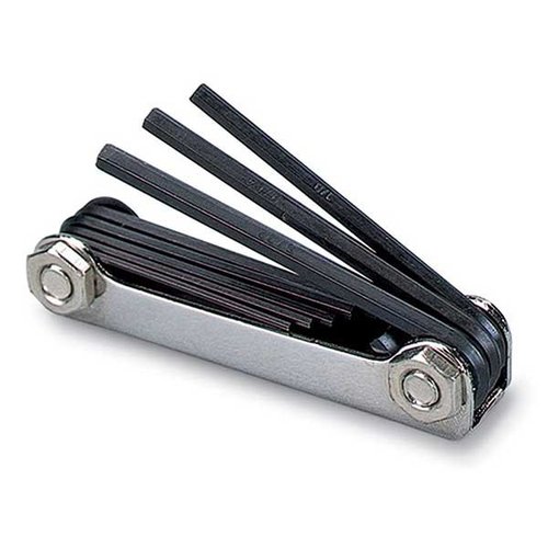 RCBS:n FOLD UP HEX KEY SET sisältää kahdeksan lämpökäsiteltyä hex-avainta, jotka sopivat useimpiin RCBS-laitteiden hex-pultteihin, helppo löytää työpöydältä.
