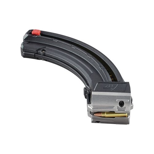 Savage A17 25-ROUND teräslip-magasiini, jossa on metallinen rakenne, anti-tilt-pohja, ja mahdollisuus liittää kaksi magasiinia yhteen tehokkuuden lisäämiseksi.