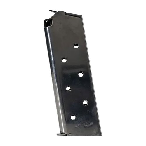 Colt 1911 GOVERNMENT/COMMANDER 7-RD SS MAGAZINE tarjoaa luotettavan ja kestävän ratkaisun, joka sopii useille 1911-malleille, mukaan lukien .45 ja 10mm.