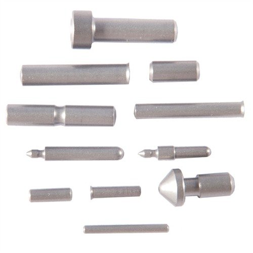 Kattava 1911 PIN SET sisältää kaikki 11 tarkkuusjyrsittyä pinniä ja plungeria, kestävä ja pitkäikäinen lämpökäsitelty teräs. Saatavilla blued tai SS.