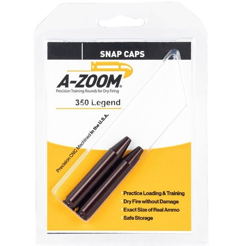 A-ZOOM AMMO SNAP CAP DUMMY ROUNDS 350 LEGEND 2PK tarjoaa mahdollisuuden harjoitella lataamista, purkamista ja kuivakäynnistystä turvallisesti ja tehokkaasti.