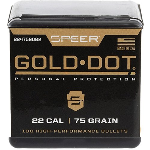Speer Gold Dot 224-75-Gr -luodit tarjoavat erinomaisen tarkkuuden ja luotettavan laajenemisen, täydellinen valinta vaativille ampujille.