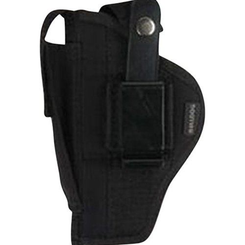 Bulldog Belt/Clip Ambi Holster musta 3 1/2-5 tuuman piipulle tarjoaa turvallisen ja mukautuvan kantotavan, joka sopii sekä oikea- että vasenkätisille.