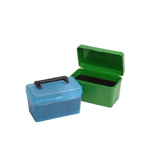 MTM Deluxe Ammo Box 50 Round Handle tarjoaa erinomaisen suojan ja kätevän kuljetuksen 300 WSM ja 300 Rem Ultra Mag -patruunoille.